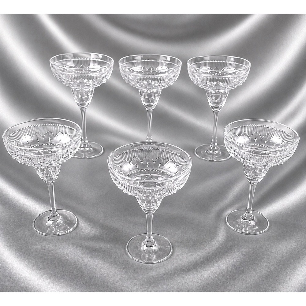 6 Cristal d'Arques Durand Sombrero Margarita Glass Green Stem‎ Cut Crystal 7.5"